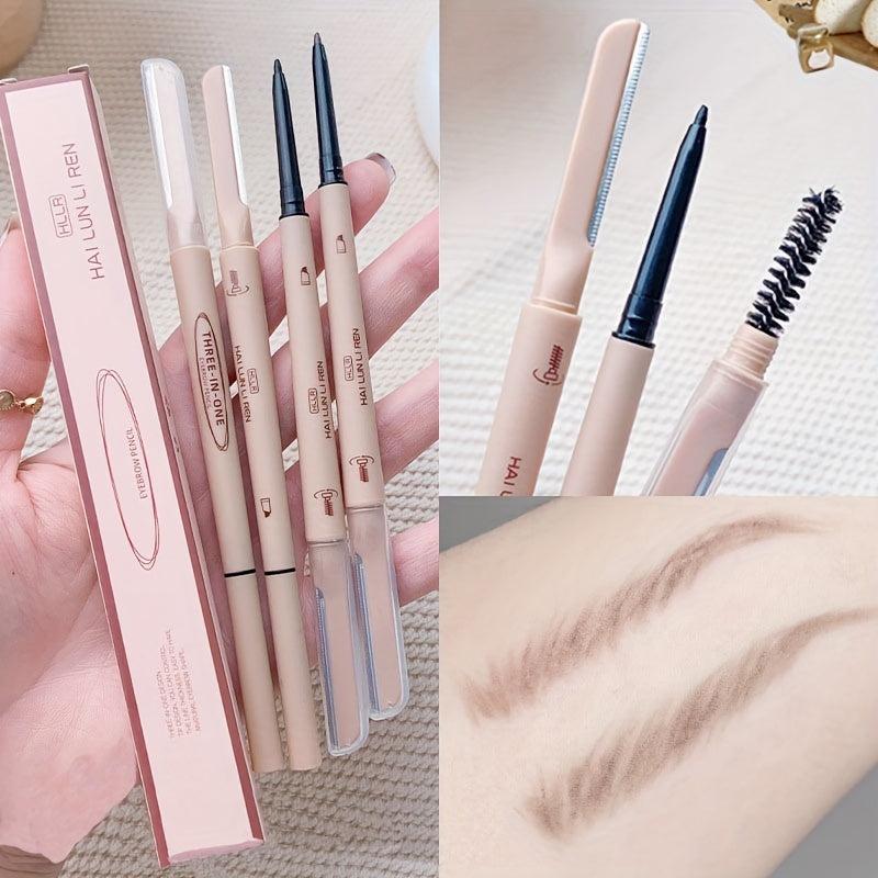3-in-1 Eyebrow Pencil-Double Ended Trimmer Brush-Waterproof