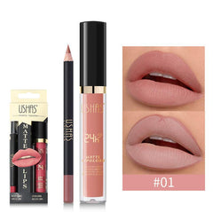 Matte Lip Glaze & Liner Set - 12 Colors Nude Long-Lasting Waterproof Formula