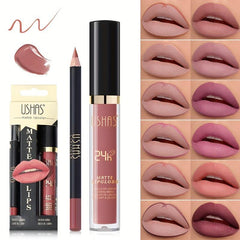 Matte Lip Glaze & Liner Set - 12 Colors Nude Long-Lasting Waterproof Formula