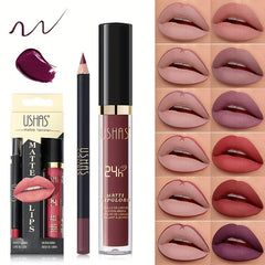 Matte Lip Glaze & Liner Set - 12 Colors Nude Long-Lasting Waterproof Formula