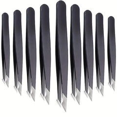 12 Pcs Stainless Steel Angled Tip Eyebrow Tweezers for Men and Women