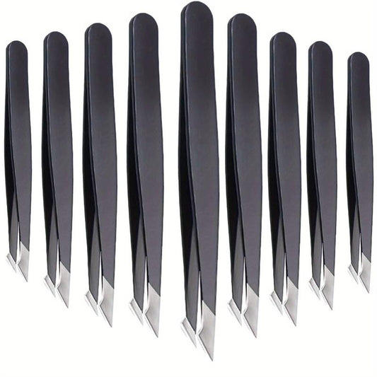12 Pcs Stainless Steel Angled Tip Eyebrow Tweezers for Men and Women