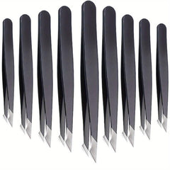 12 Pcs Stainless Steel Angled Tip Eyebrow Tweezers for Men and Women