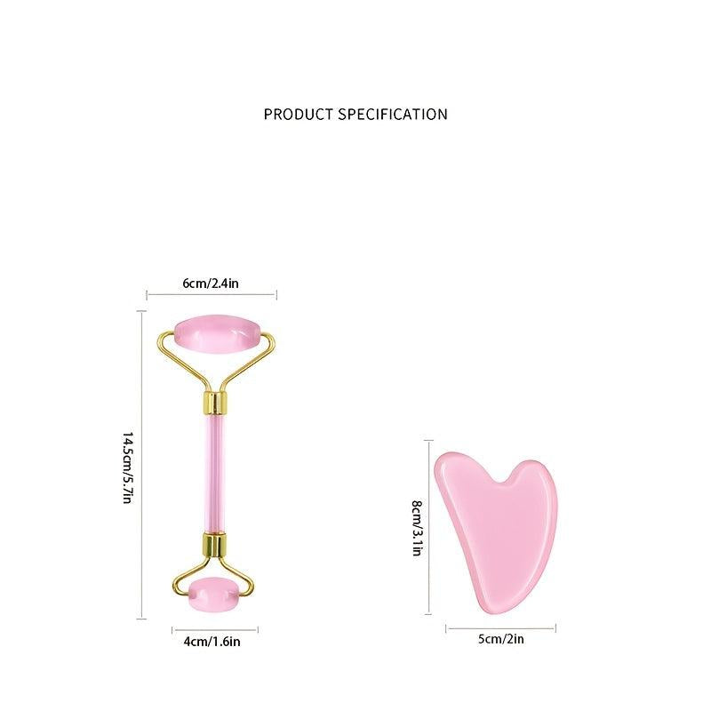 Jade Roller and Gua Sha Set Pink Rose Quartz Facial Tool