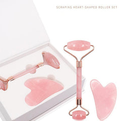 Jade Roller and Gua Sha Set Pink Rose Quartz Facial Tool