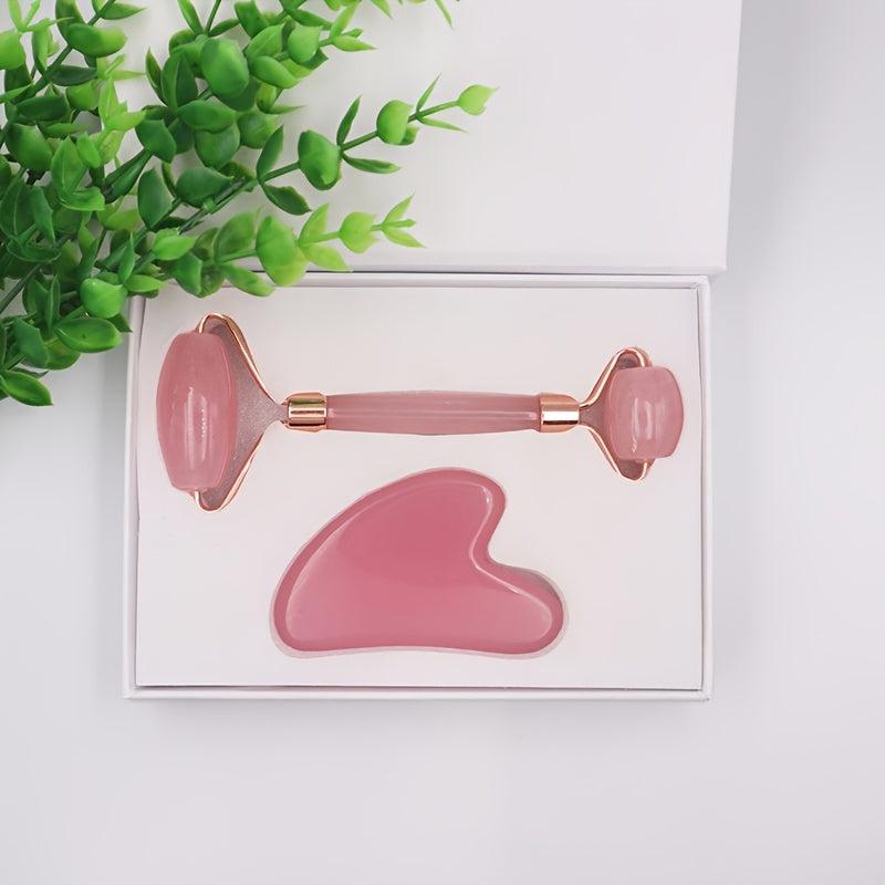 Jade Roller and Gua Sha Set Pink Rose Quartz Facial Tool