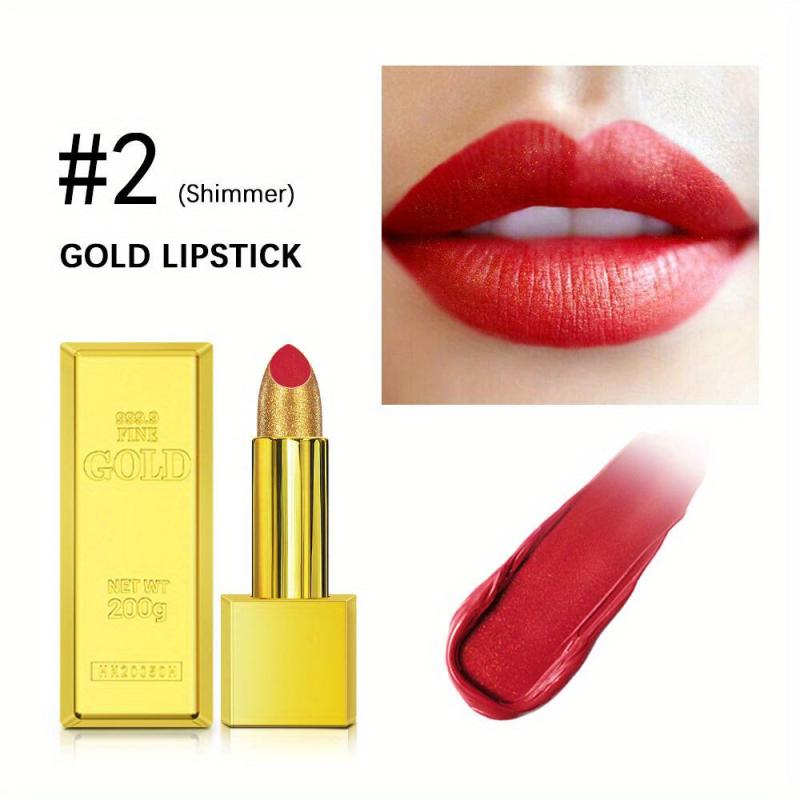 Golden Bar Lipstick Waterproof Long Lasting Metallic Shimmers