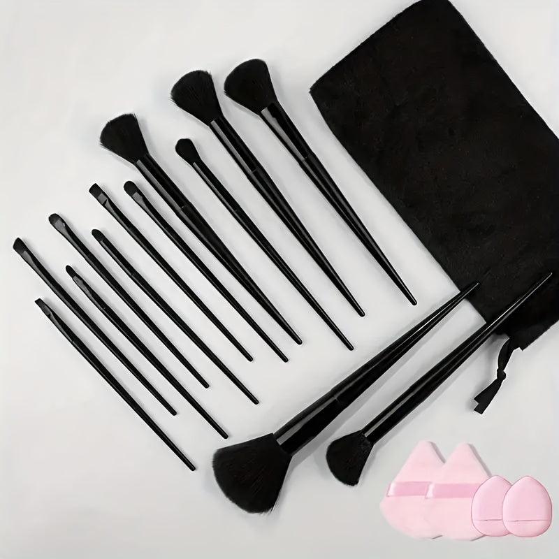 13pcs Makeup Brush Set with Puffs for Face Foundation Blush Eyeshadow