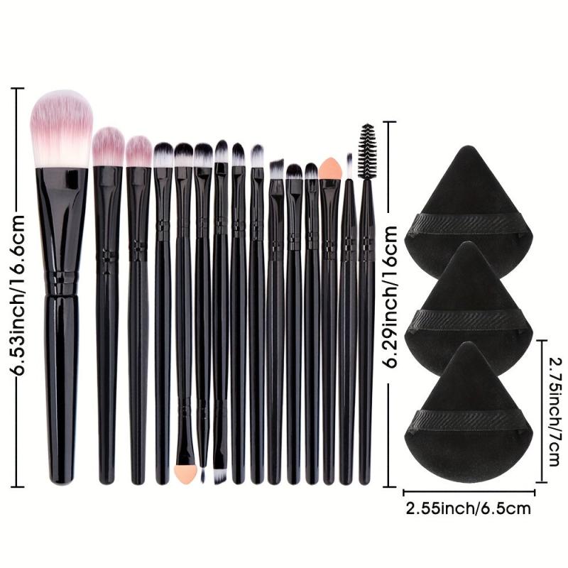 15 Makeup Brushes & 3 Powder Puffs Beauty Set