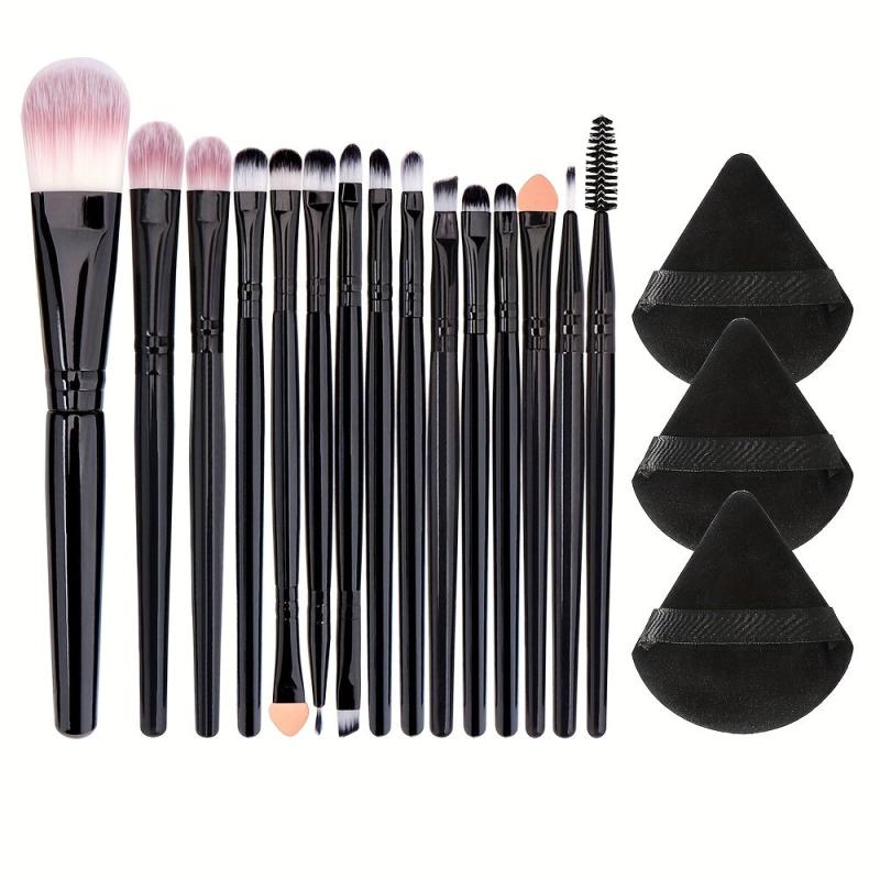 15 Makeup Brushes & 3 Powder Puffs Beauty Set