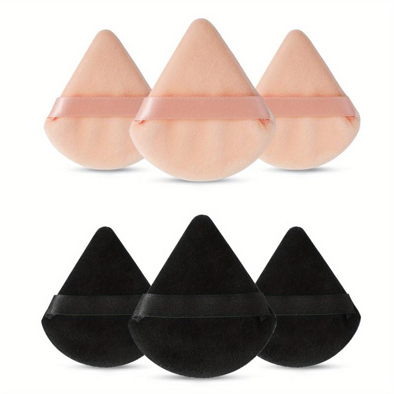 6pcs Fan Shape Powder Puff Set Soft Velvet Makeup Puffs With Strap