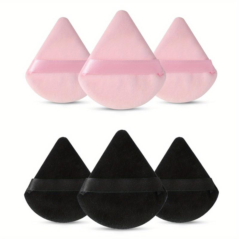 6pcs Fan Shape Powder Puff Set Soft Velvet Makeup Puffs With Strap