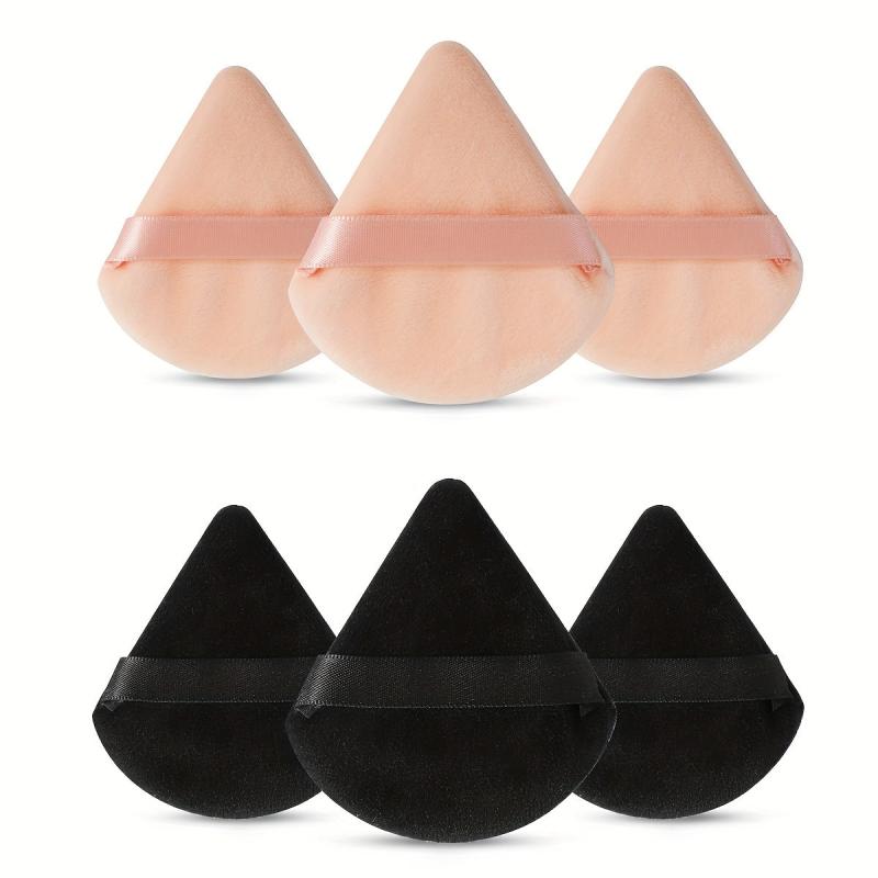 6pcs Fan Shape Powder Puff Set Soft Velvet Makeup Puffs With Strap