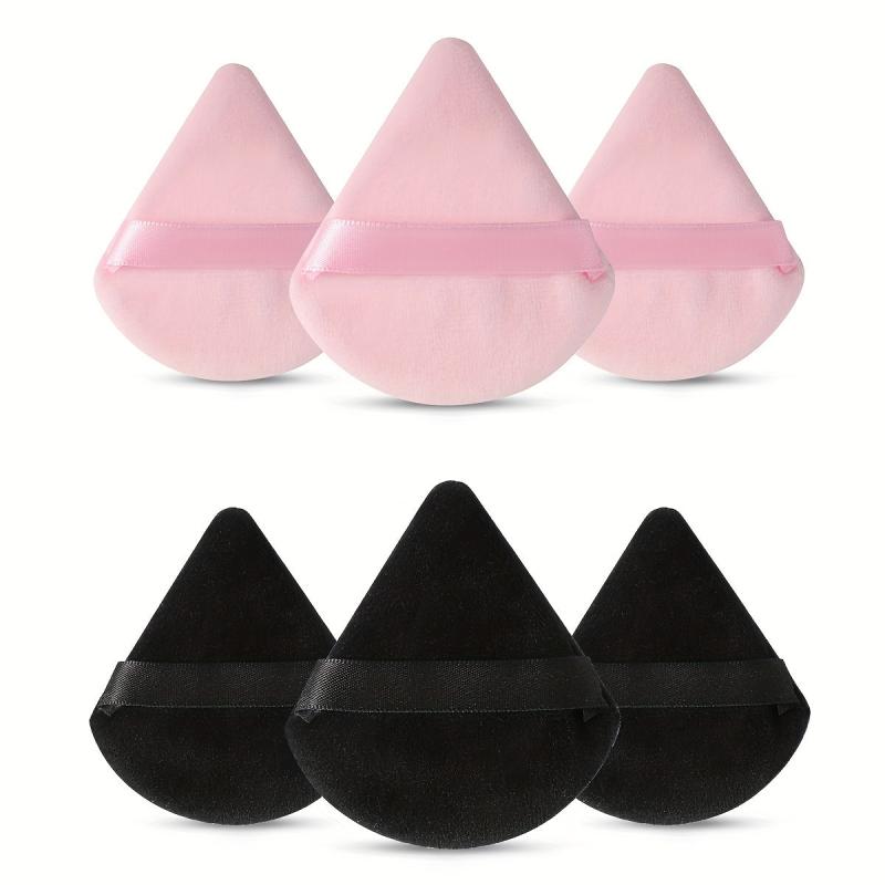 6pcs Fan Shape Powder Puff Set Soft Velvet Makeup Puffs With Strap