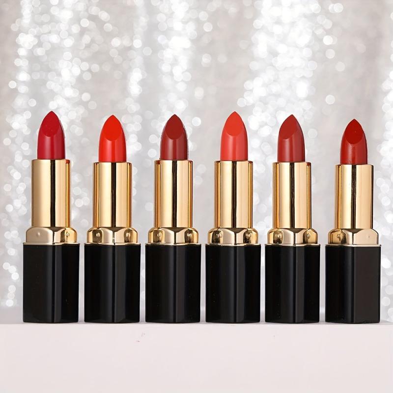 6 Matte & Glitter Lipsticks Waterproof Long Lasting Cosmetics