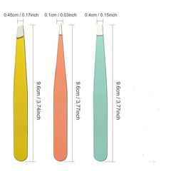 3Pc Stainless Steel Eyebrow Tweezers Set Multicolor