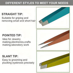 3Pc Stainless Steel Eyebrow Tweezers Set Multicolor