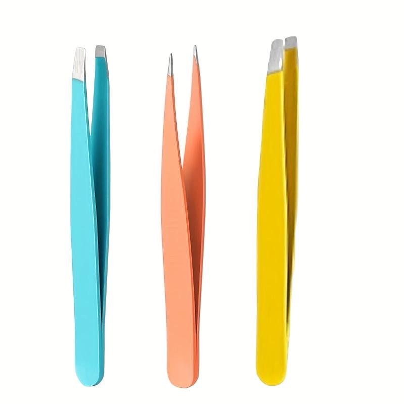 3Pc Stainless Steel Eyebrow Tweezers Set Multicolor
