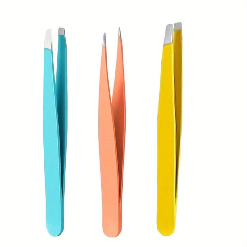 3Pc Stainless Steel Eyebrow Tweezers Set Multicolor