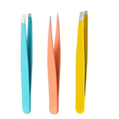 3Pc Stainless Steel Eyebrow Tweezers Set Multicolor