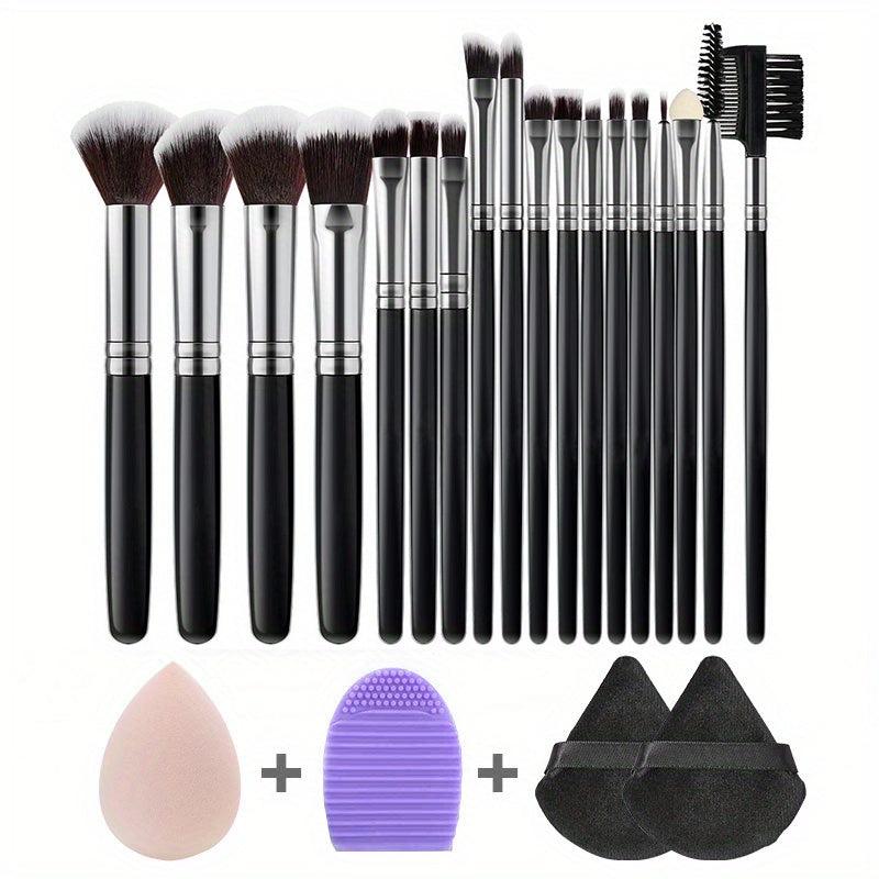 Complete 32Pcs Makeup Brush Set with 2 Triangle Velvet Powder Puffs