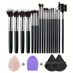 Complete 32Pcs Makeup Brush Set with 2 Triangle Velvet Powder Puffs