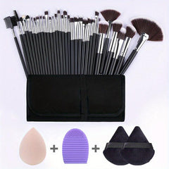 Complete 32Pcs Makeup Brush Set with 2 Triangle Velvet Powder Puffs