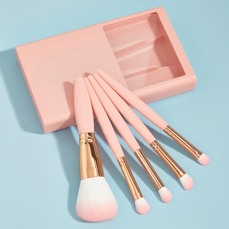 5Pcs Makeup Brush Set with Mirror and Storage Case