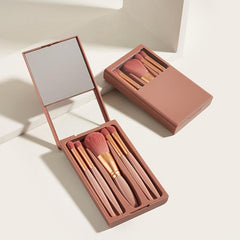 5Pcs Makeup Brush Set with Mirror and Storage Case