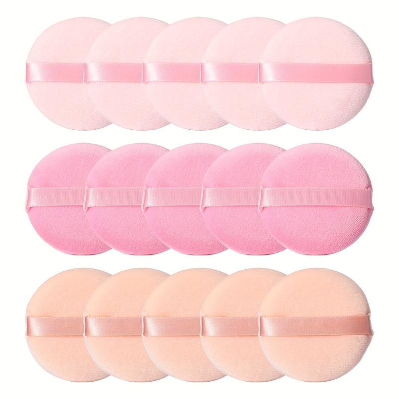 15pcs Round Velvet Powder Puff Set for Makeup Beginners