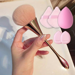 Professional Fluffy Makeup Brushes Set with Velvet Powder Puff & Makeup Sponge