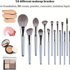 14pcs Makeup Brush Set with Silicone Pad Mat and Sponge