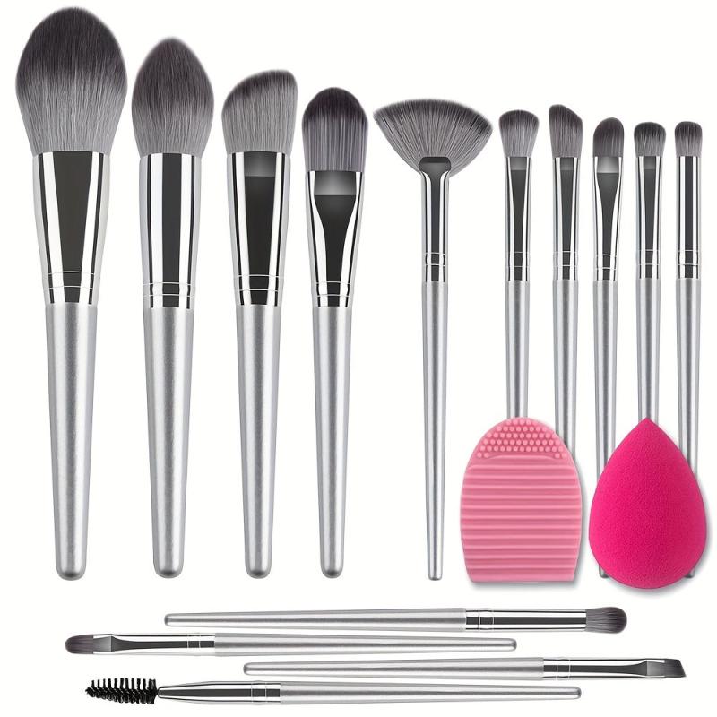 14pcs Makeup Brush Set with Silicone Pad Mat and Sponge