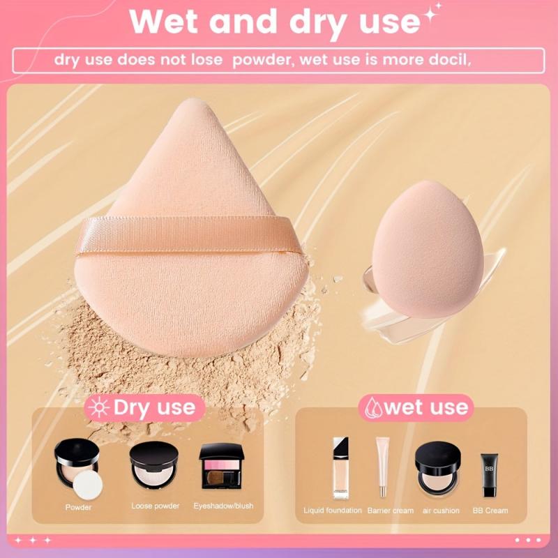 Facial Makeup Tools Set 2pcs Mini Sponge Beauty Egg & 2 Fan-shaped Powder Puffs