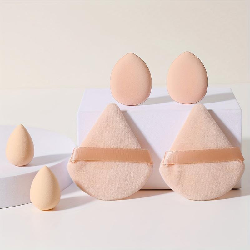 Facial Makeup Tools Set 2pcs Mini Sponge Beauty Egg & 2 Fan-shaped Powder Puffs
