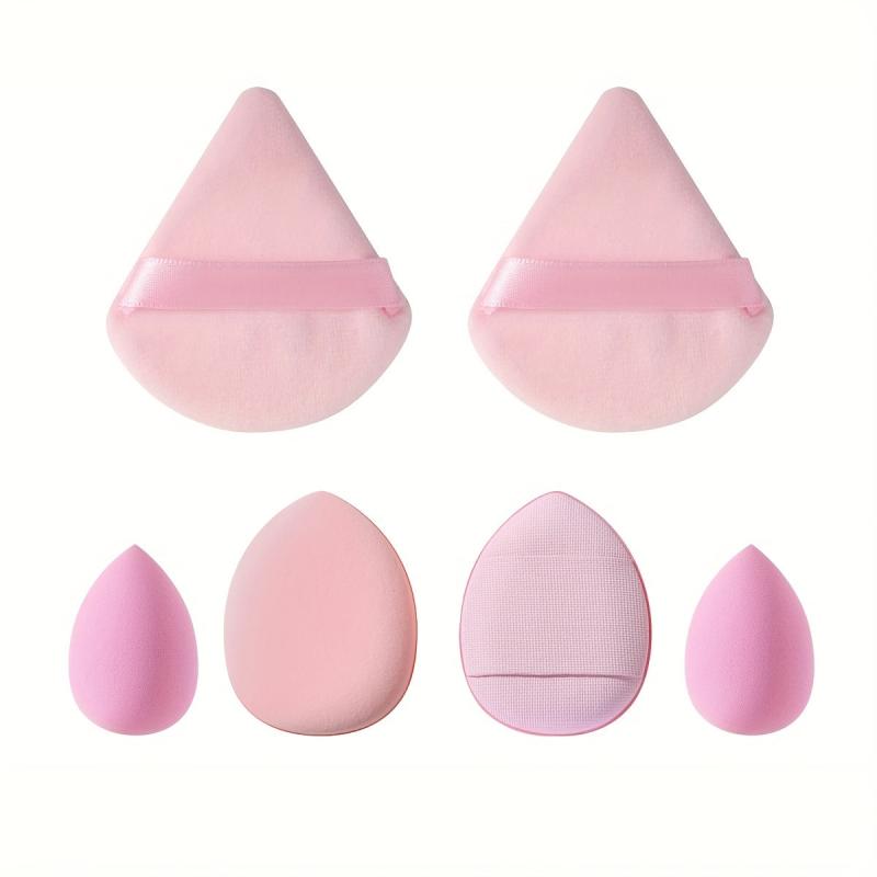 Facial Makeup Tools Set 2pcs Mini Sponge Beauty Egg & 2 Fan-shaped Powder Puffs