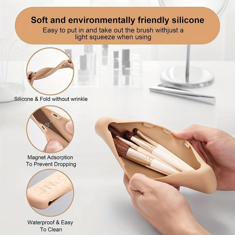 Travel Makeup Brush Holder Organizer Bag Case Silicone Cosmetic Brushes Pouch