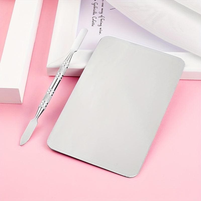 Makeup Mixing Palette Stick Set Stainless Steel Metal Mixing Tray With Spatula