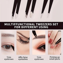 6pc Stainless Steel Tweezers Set for Eyebrows Facial Hair Splinter