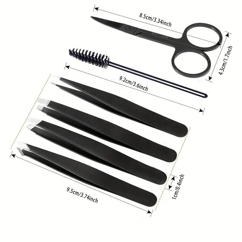 6pc Stainless Steel Tweezers Set for Eyebrows Facial Hair Splinter
