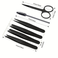 6pc Stainless Steel Tweezers Set for Eyebrows Facial Hair Splinter