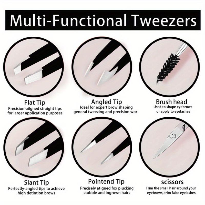 6pc Stainless Steel Tweezers Set for Eyebrows Facial Hair Splinter