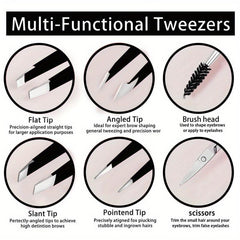 6pc Stainless Steel Tweezers Set for Eyebrows Facial Hair Splinter