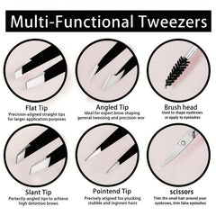 6pc Stainless Steel Tweezers Set for Eyebrows Facial Hair Splinter