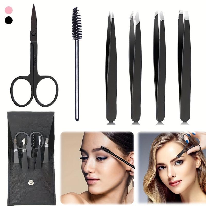 6pc Stainless Steel Tweezers Set for Eyebrows Facial Hair Splinter