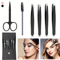 6pc Stainless Steel Tweezers Set for Eyebrows Facial Hair Splinter
