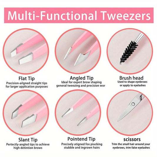 6pc Stainless Steel Tweezers Set for Eyebrows Facial Hair Splinter