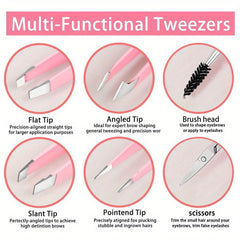 6pc Stainless Steel Tweezers Set for Eyebrows Facial Hair Splinter