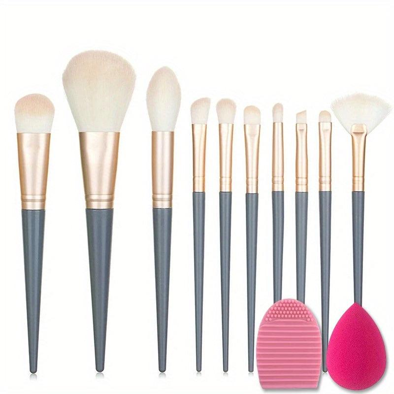 12Pcs Makeup Set with Brushes, Cleaner Pad & Sponge