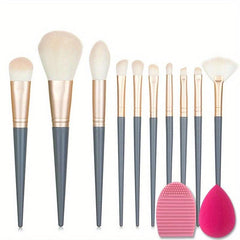 12Pcs Makeup Set with Brushes, Cleaner Pad & Sponge
